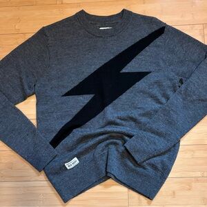 Chocoolate BLK Dept Lightning Bolt Sweater Wool Blend Gray Size Medium